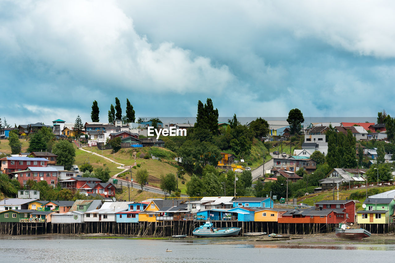 Traditional stilt houses known as palafitos in castro, chiloe island, chile