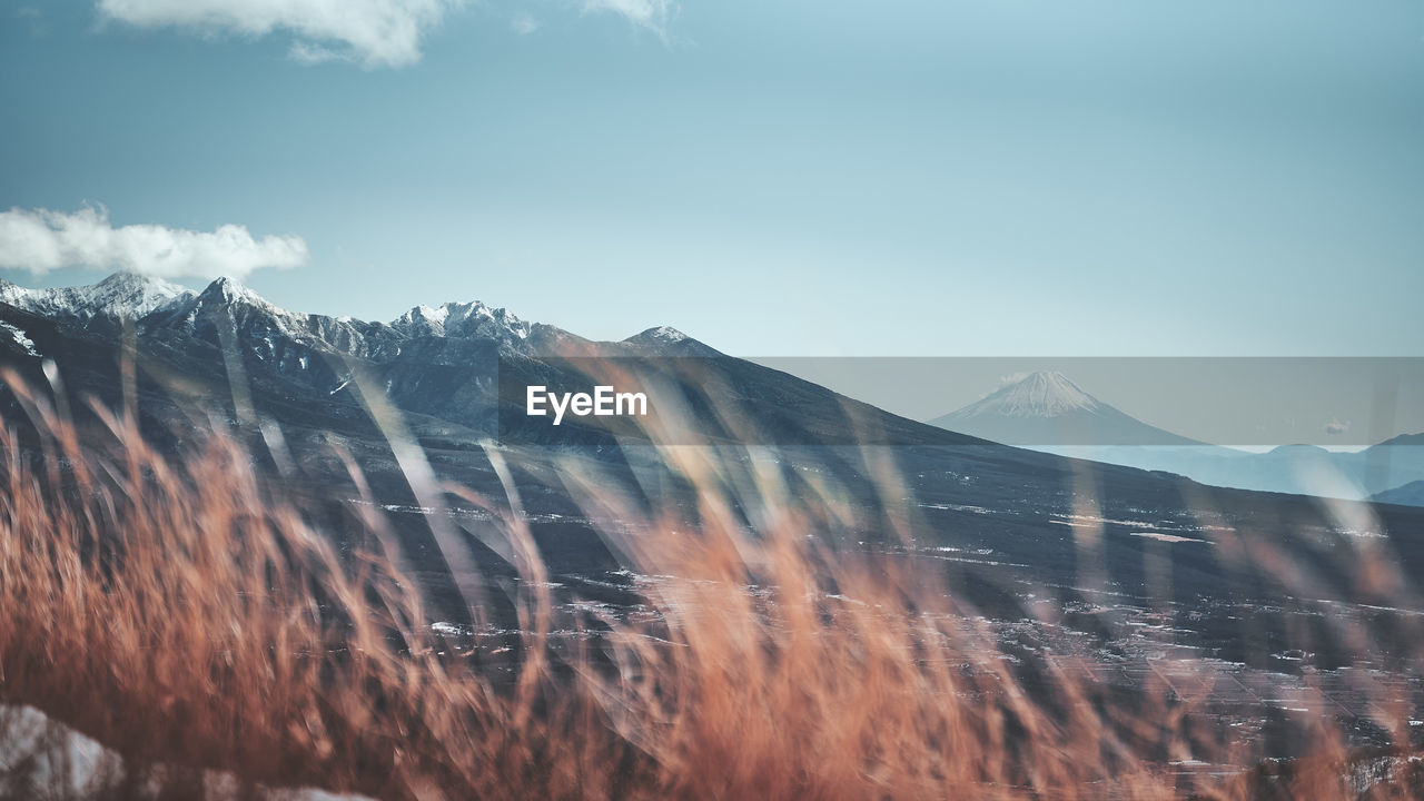 Panoramic view of snowcapped mountains against sky