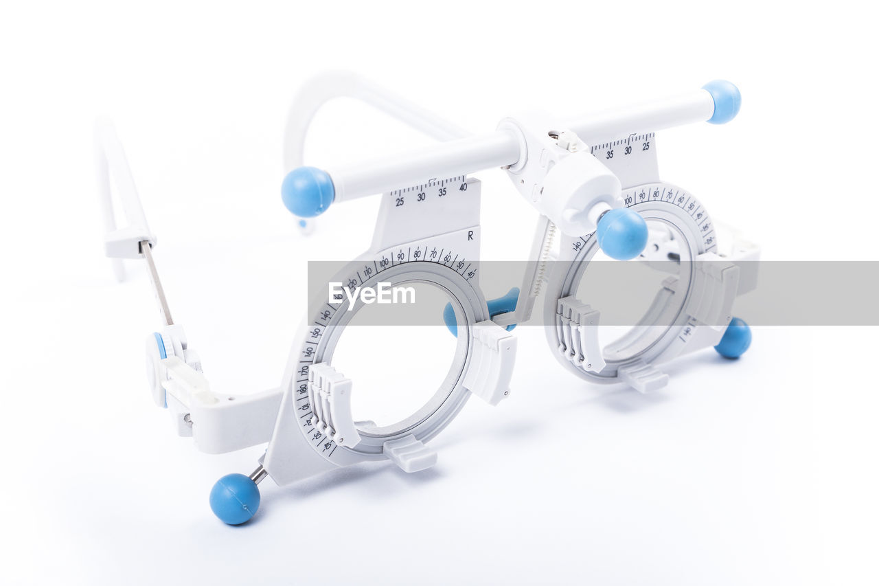 Eye test equipment on white background