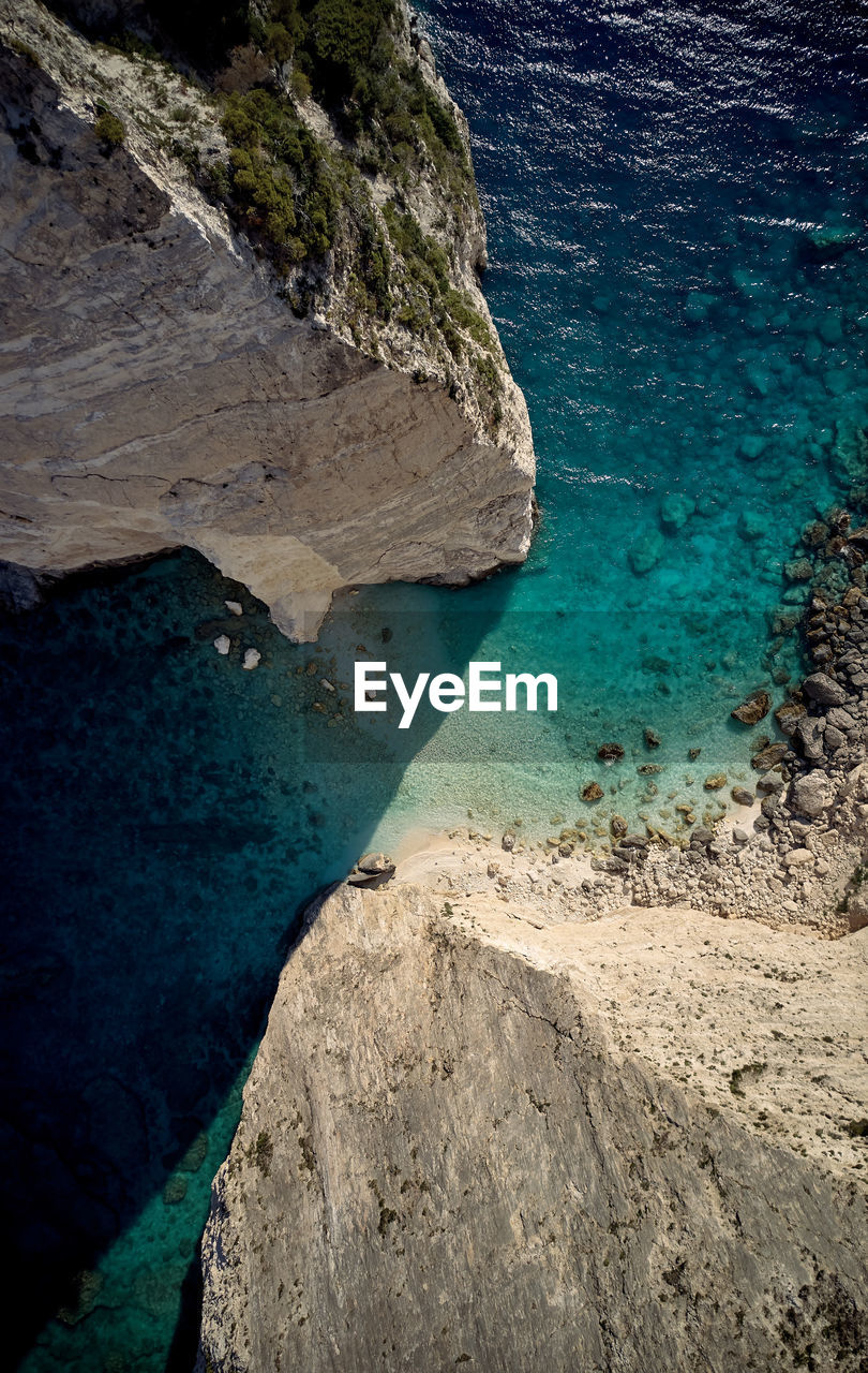 High angle view of rocks on beach