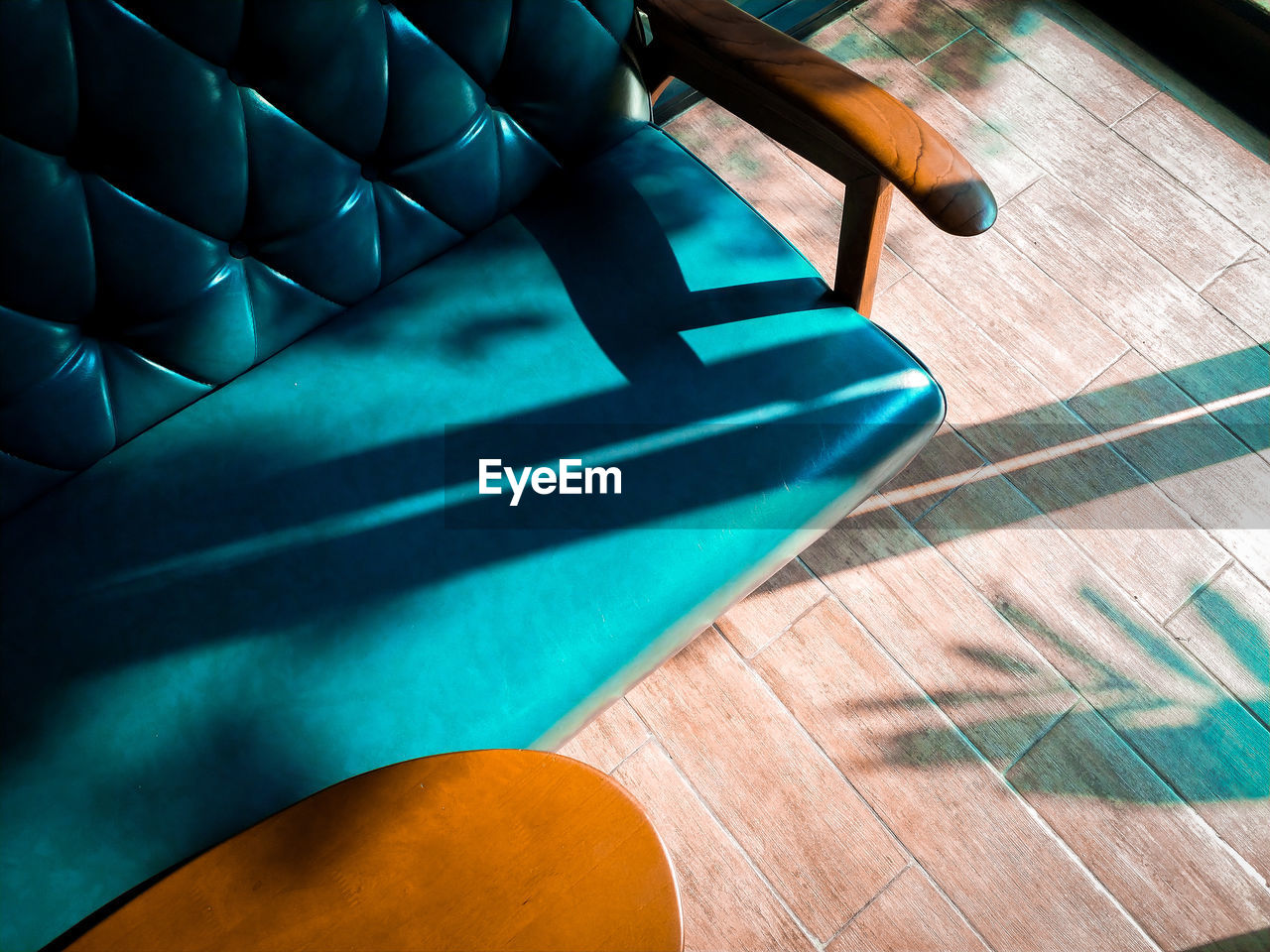 High angle view of sofa and furniture at home