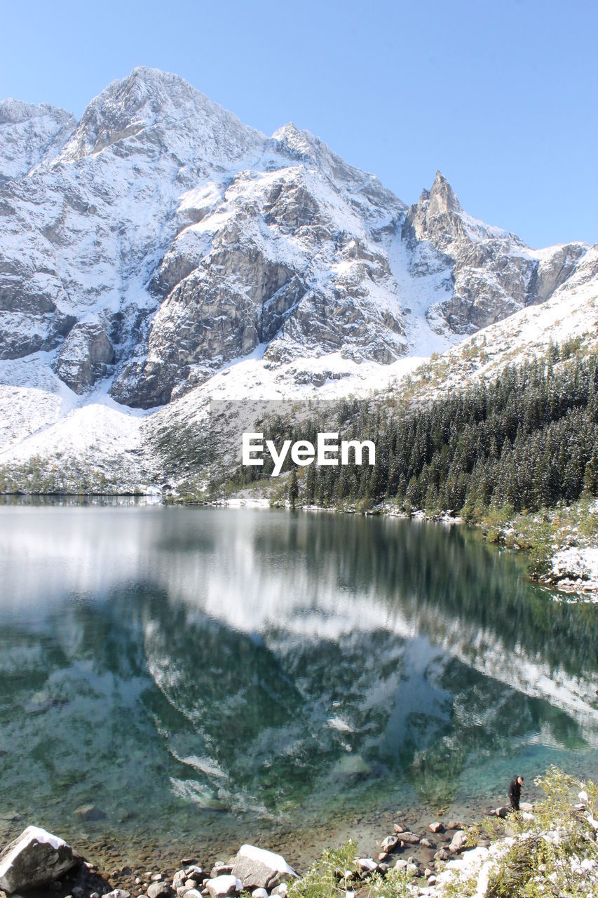 Scenic view of frozen lake against clear sky