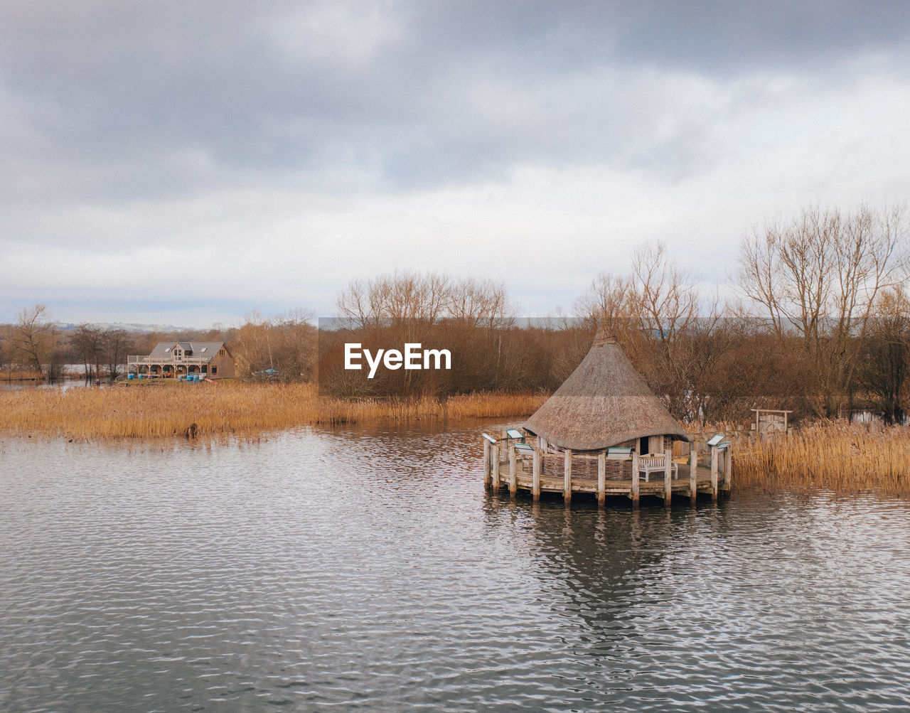 HOUSE BY LAKE AGAINST SKY