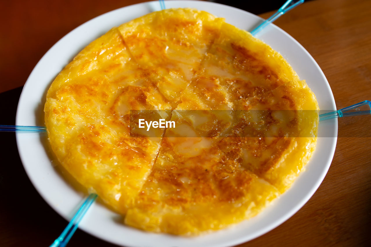 high angle view of food in plate