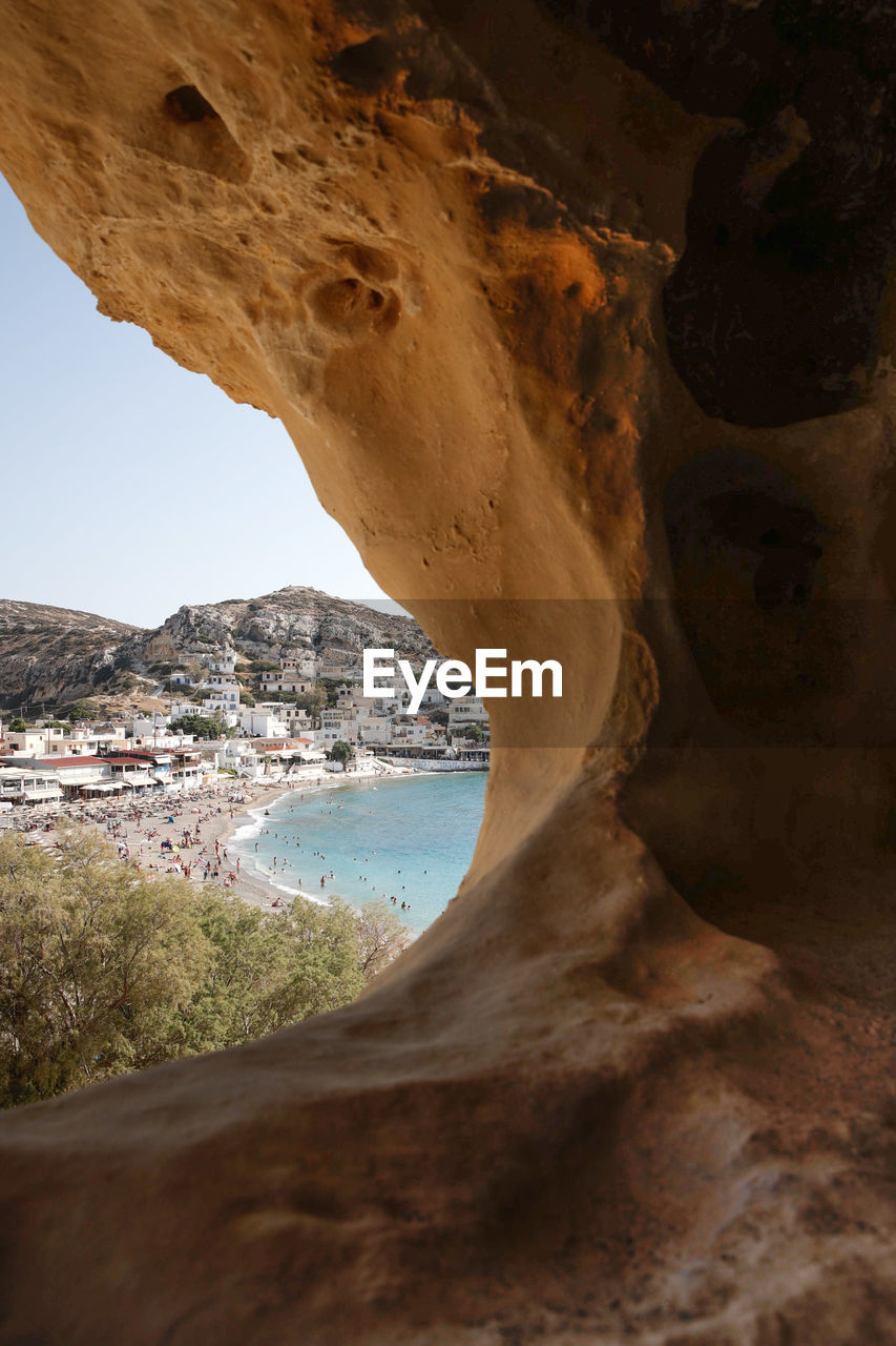 Scenic view through a cave 