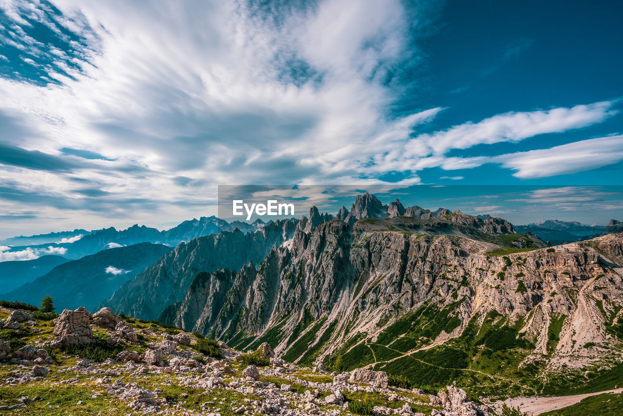 View of the cadini mountain range in the dolomites, italy.