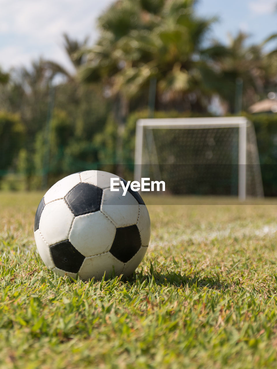 Close-up of soccer ball on field