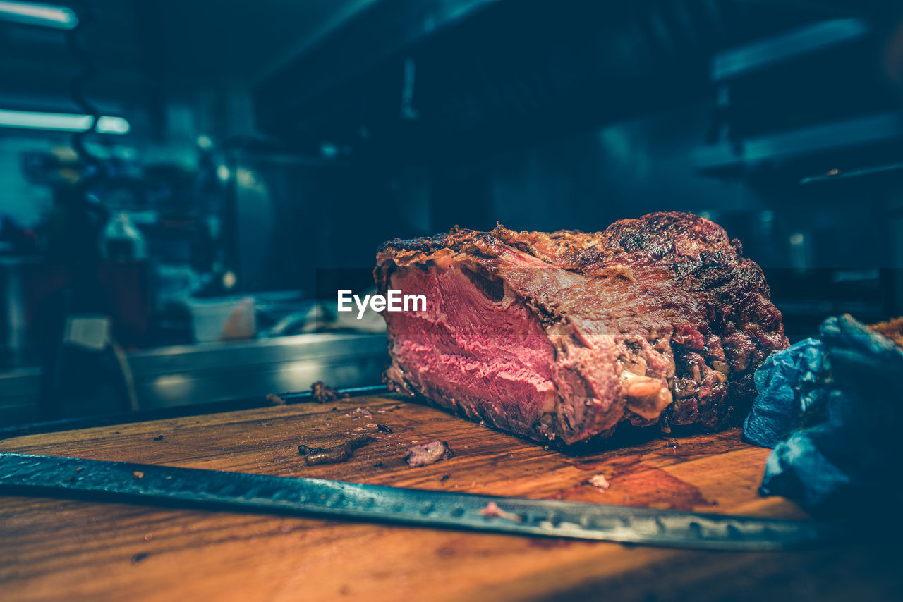 Close-up of stake on table