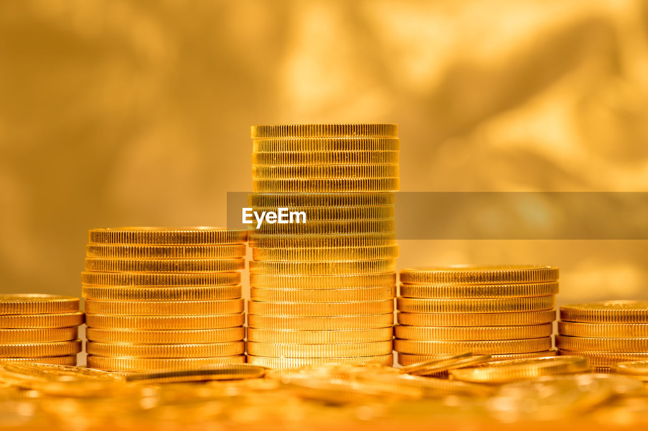 Close-up of gold colored coins