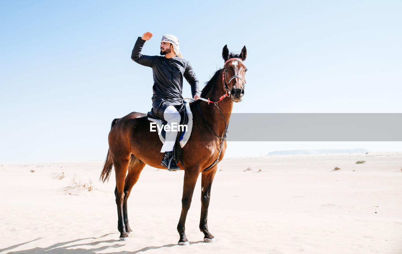 Man with horse on desert