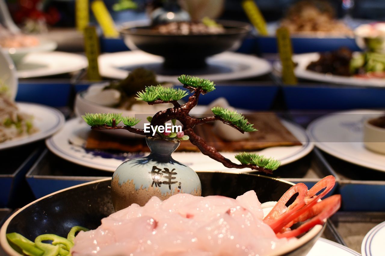 Close-up of food served on table in restaurant