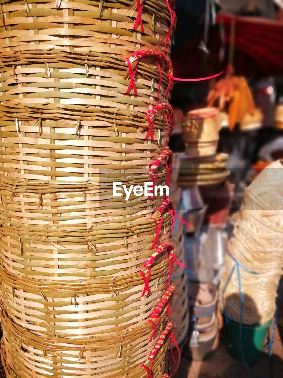 CLOSE-UP OF WICKER BASKET FOR SALE