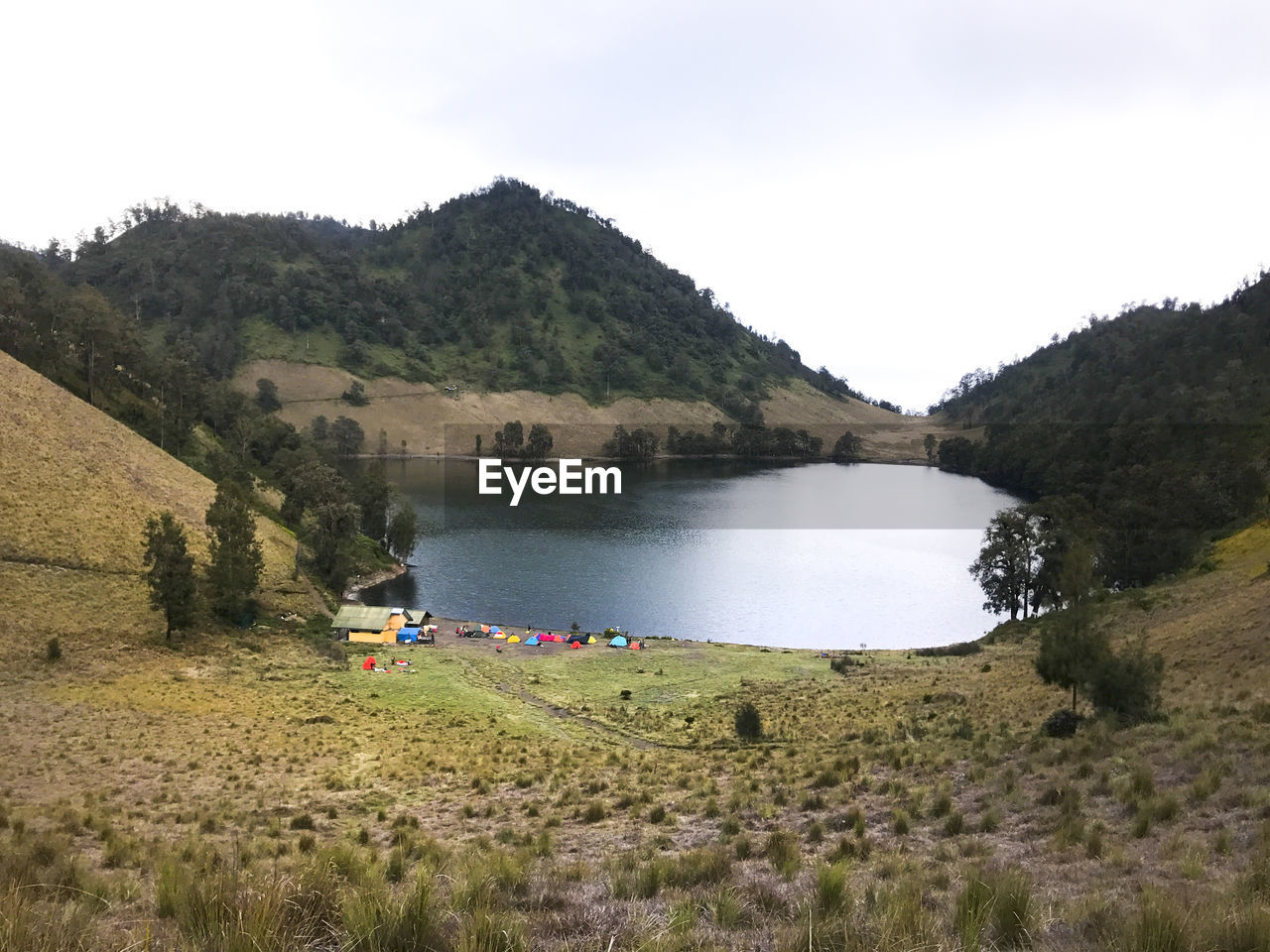 Scenic view of river amidst field against sky