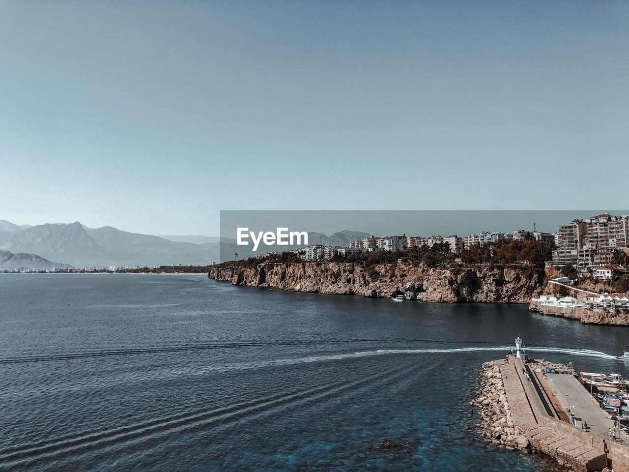 Scenic view of sea against clear sky