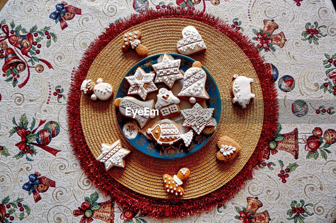 High angle view of food on table