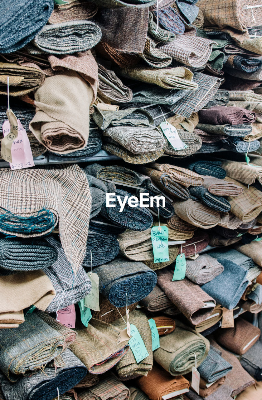 Full frame shot of clothes on shelves at market