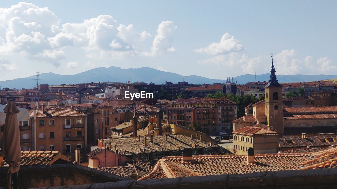 High angle view of townscape against sky
