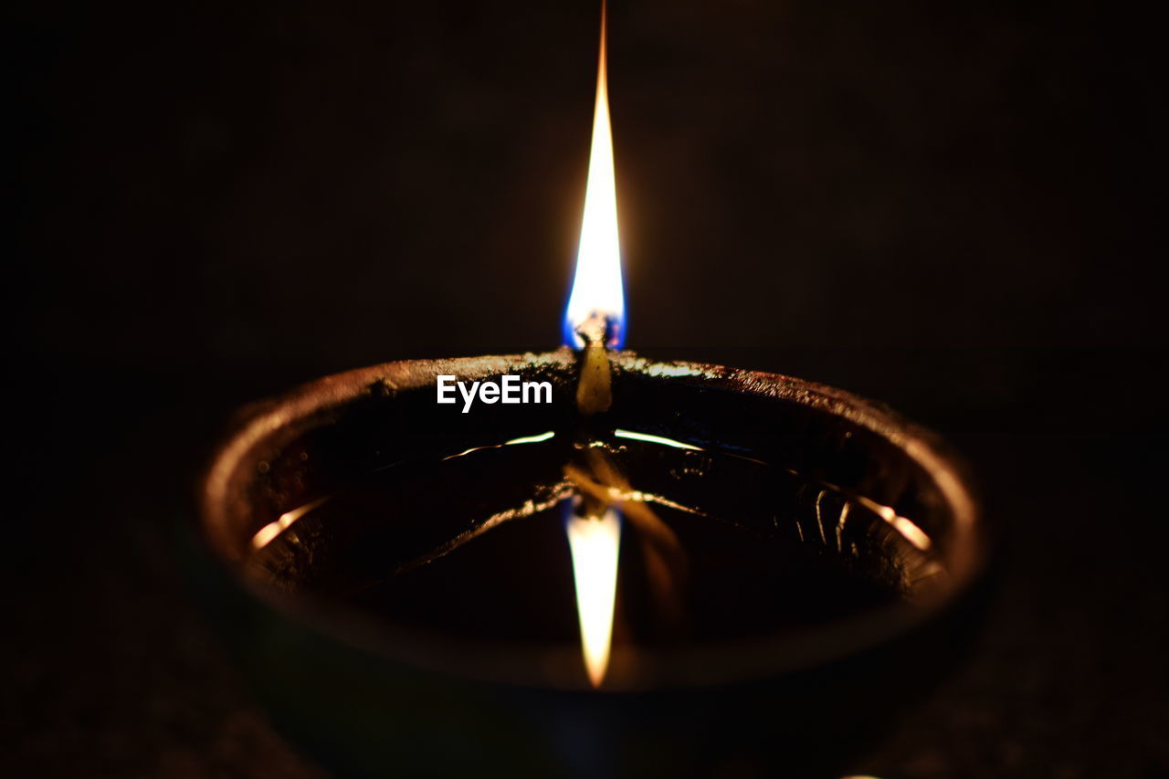 CLOSE-UP OF LIT CANDLE