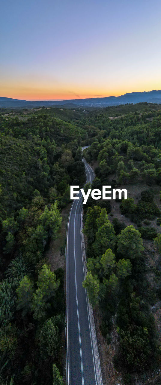 High angle view of road on landscape against sky