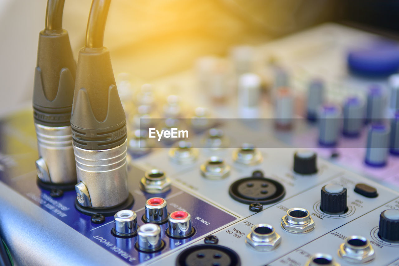 Full frame shot of sound recording equipment in studio