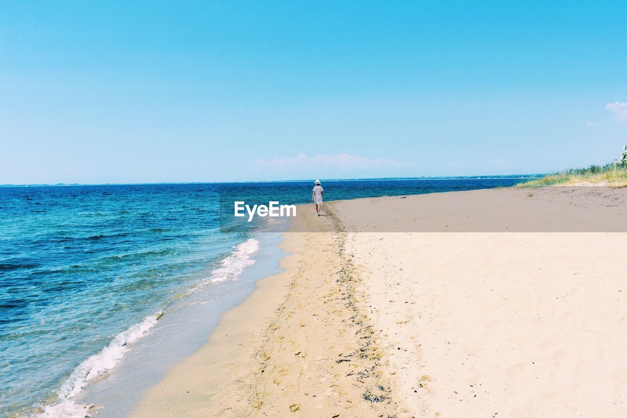 SCENIC VIEW OF BEACH AGAINST CLEAR BLUE SKY