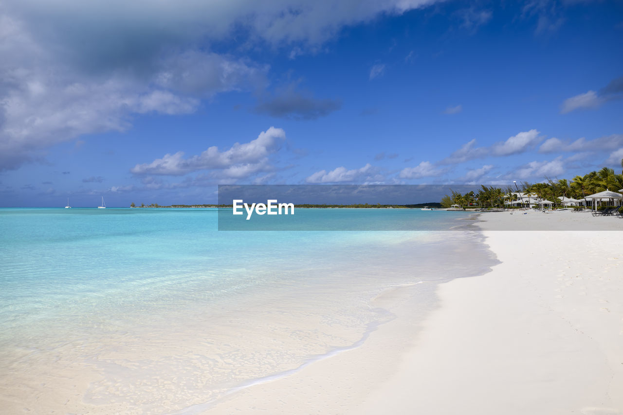 scenic view of beach against cloudy sky