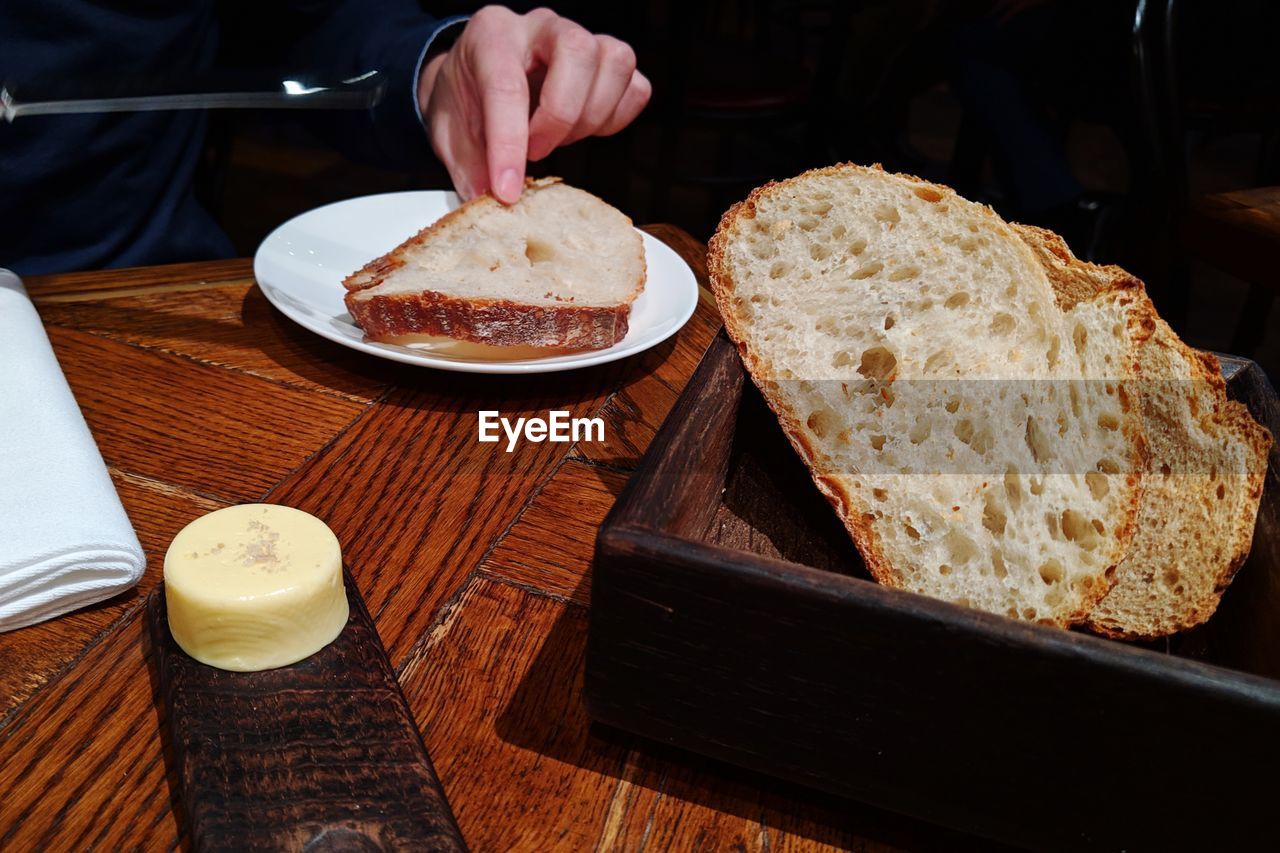Close-up of bread served on table