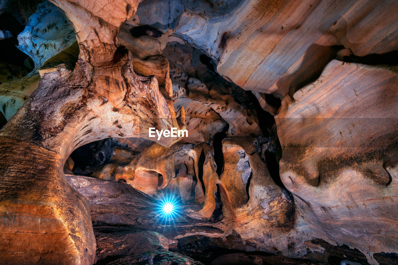 low angle view of rock formations