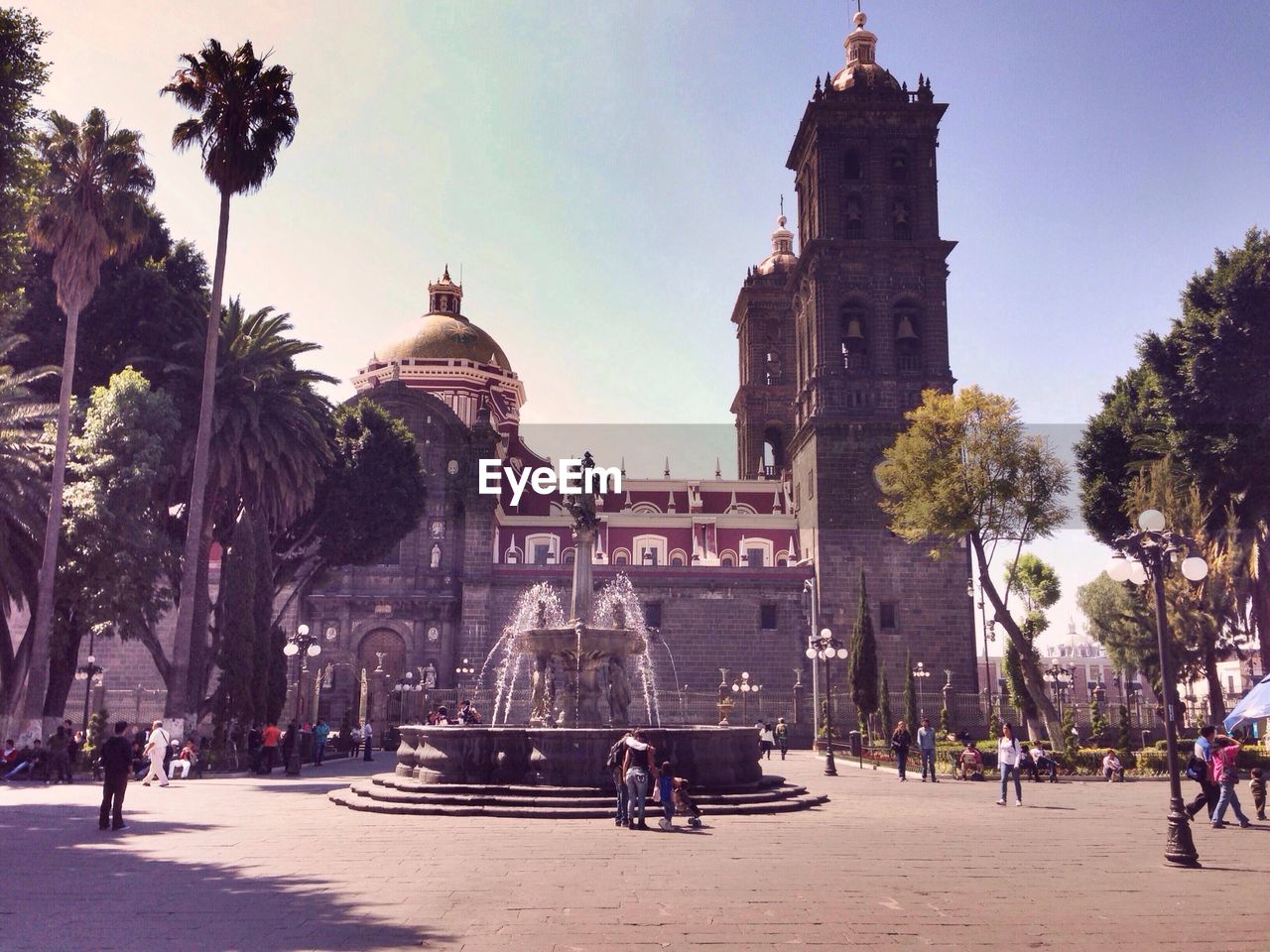 Exterior of puebla cathedral against clear sky