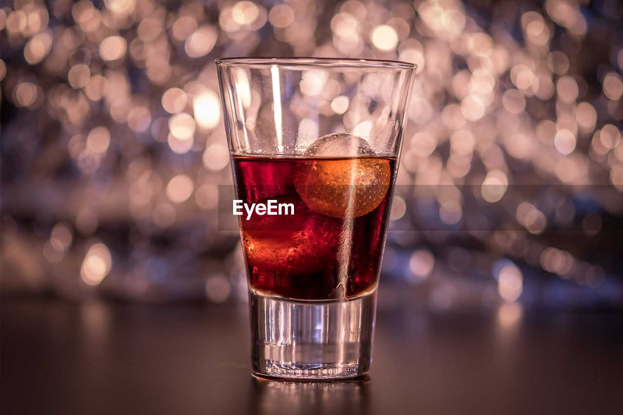 Drink in glass on table