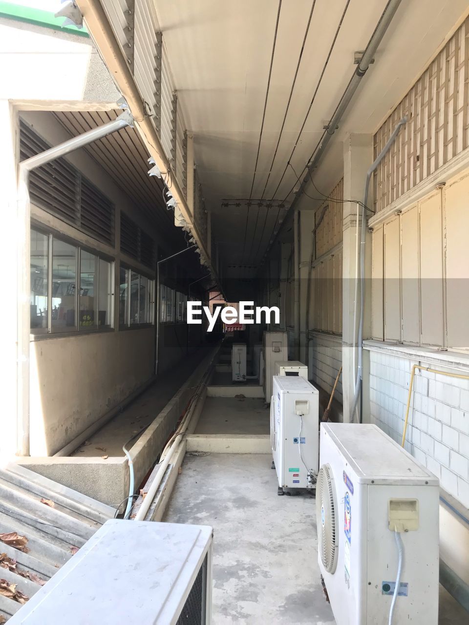 INTERIOR OF EMPTY RAILROAD STATION PLATFORM