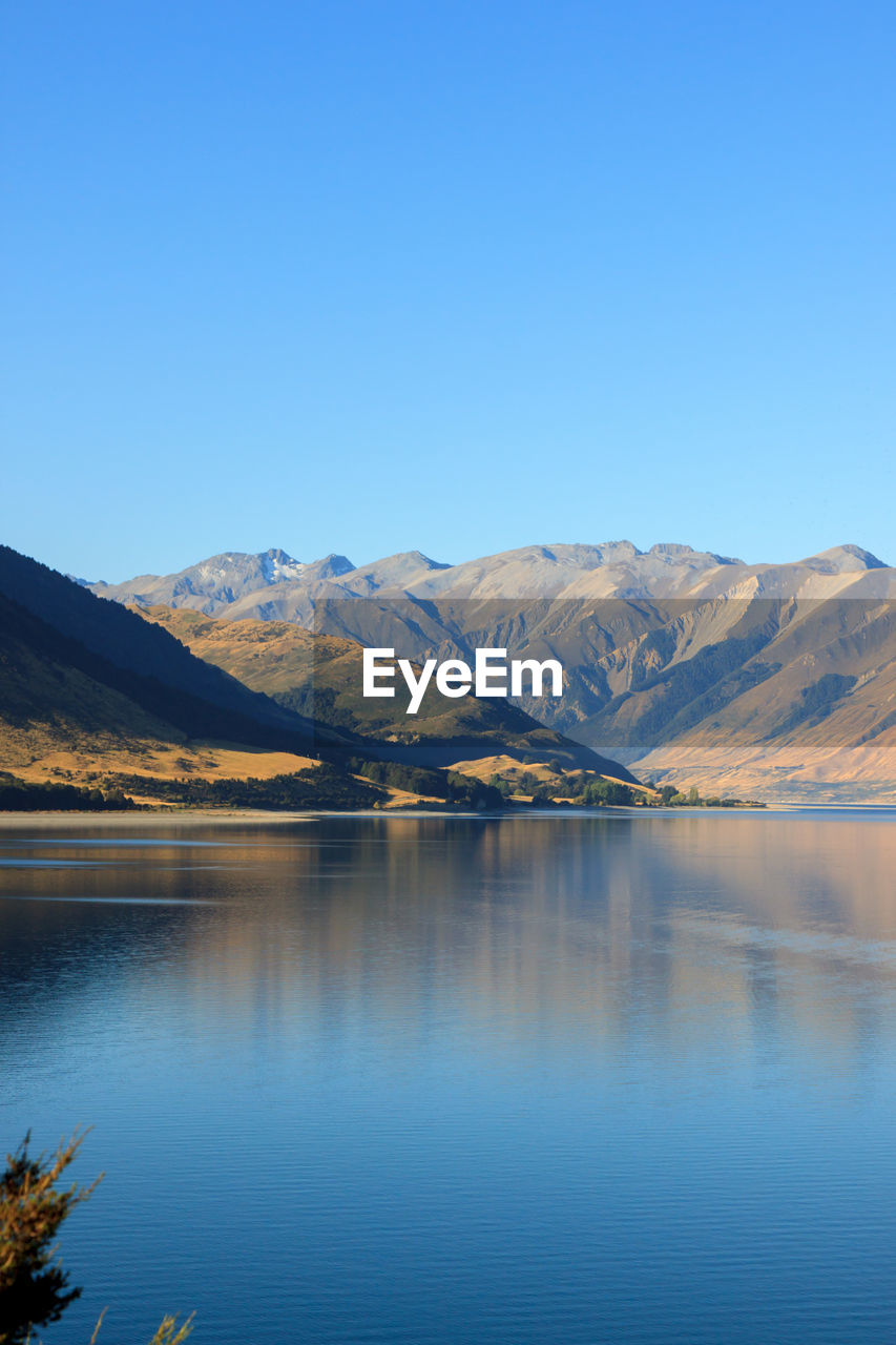 SCENIC VIEW OF LAKE AGAINST CLEAR BLUE SKY