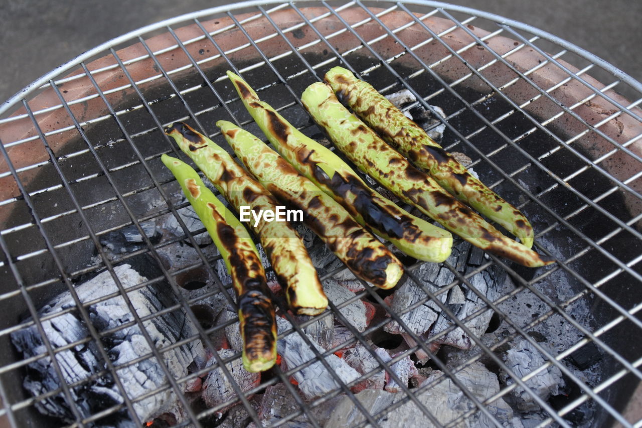 High angle view of  vegetable on barbecue grill