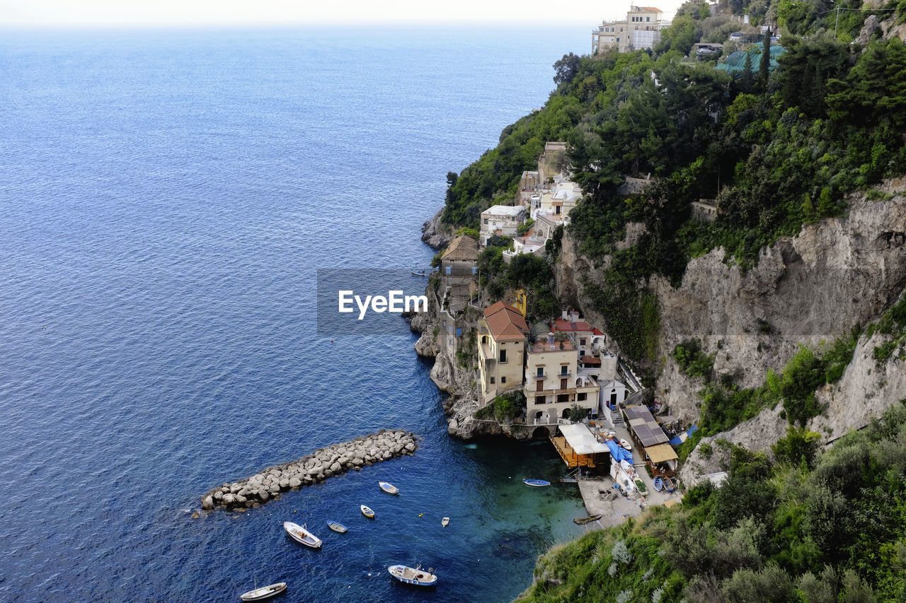 High angle view of amalfi by sea