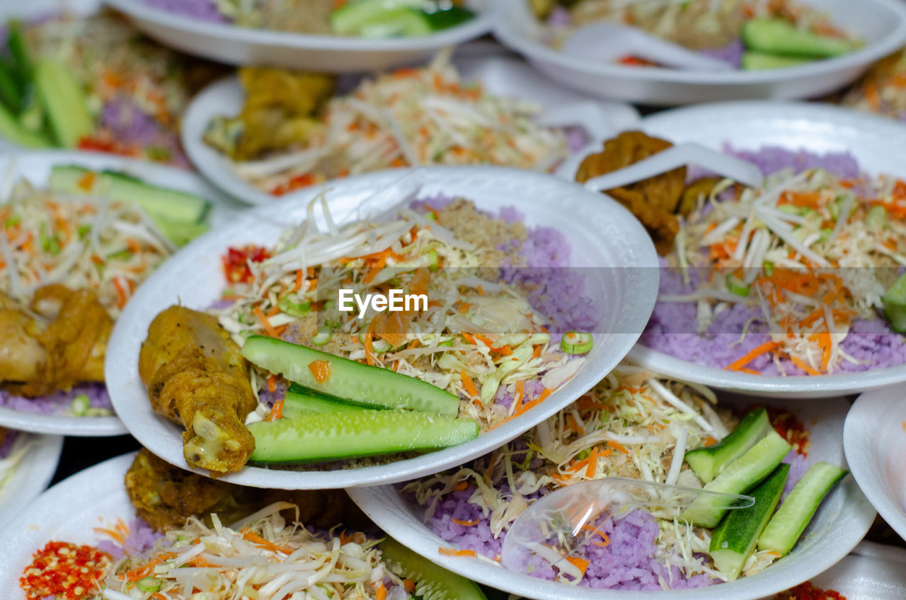 High angle view of meal served in bowl