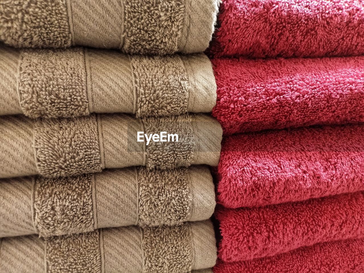 The texture of the pile of towels