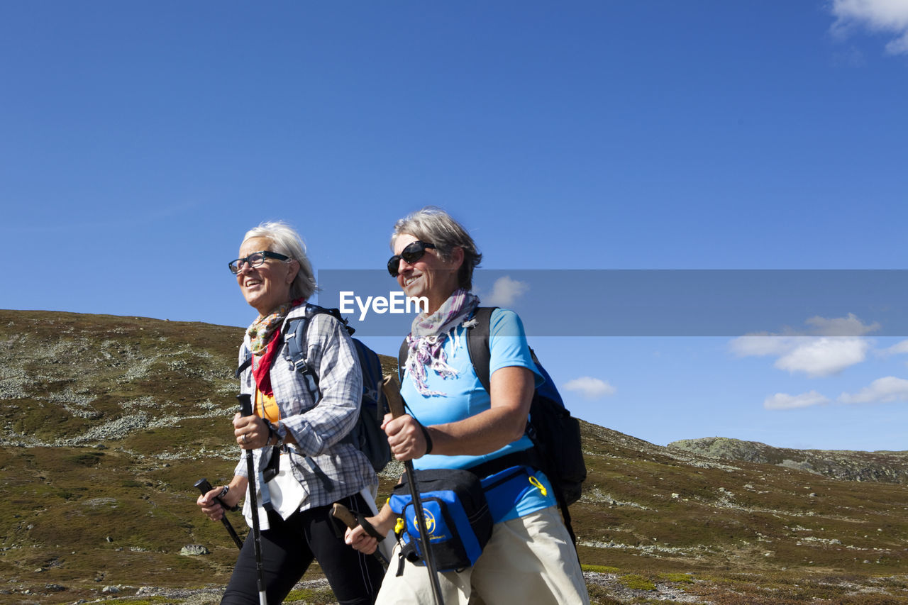 Senior women hiking