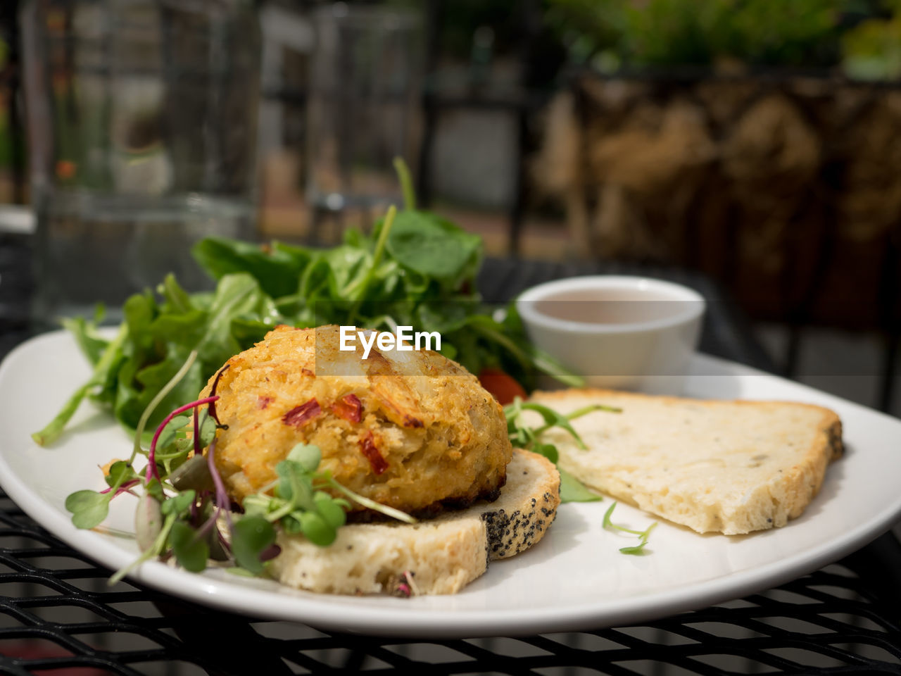 Close-up of breakfast served on plate