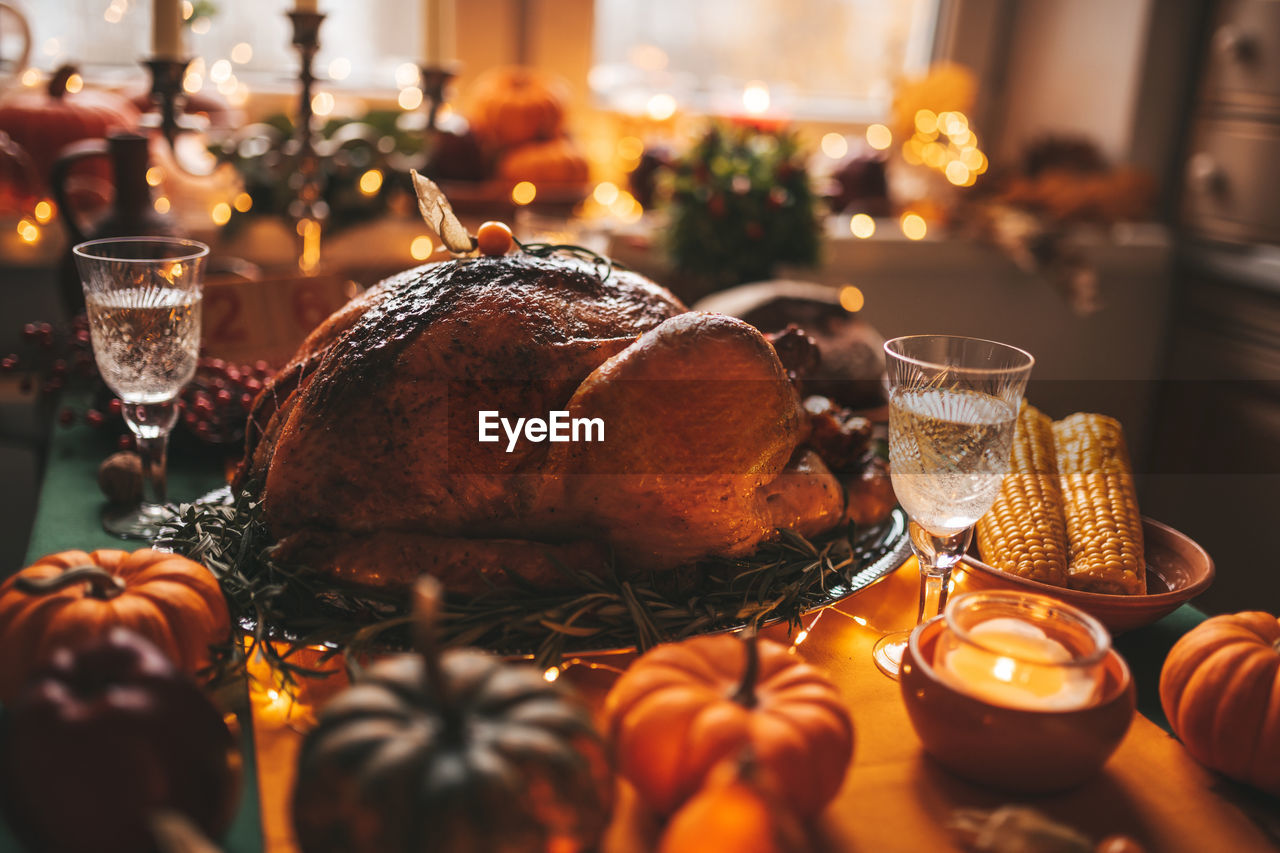 Close-up of christmas decorations on table