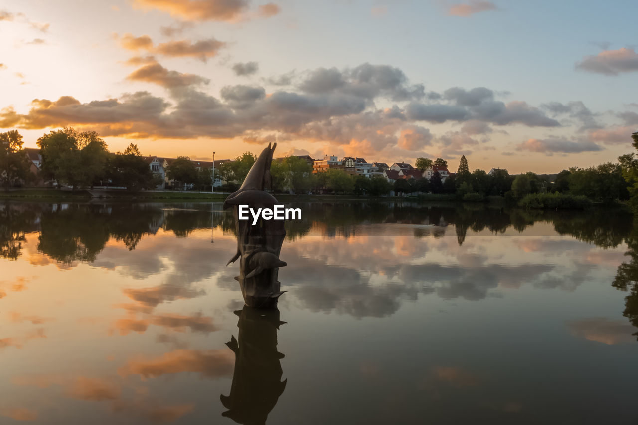 REFLECTION OF SKY IN LAKE DURING SUNSET