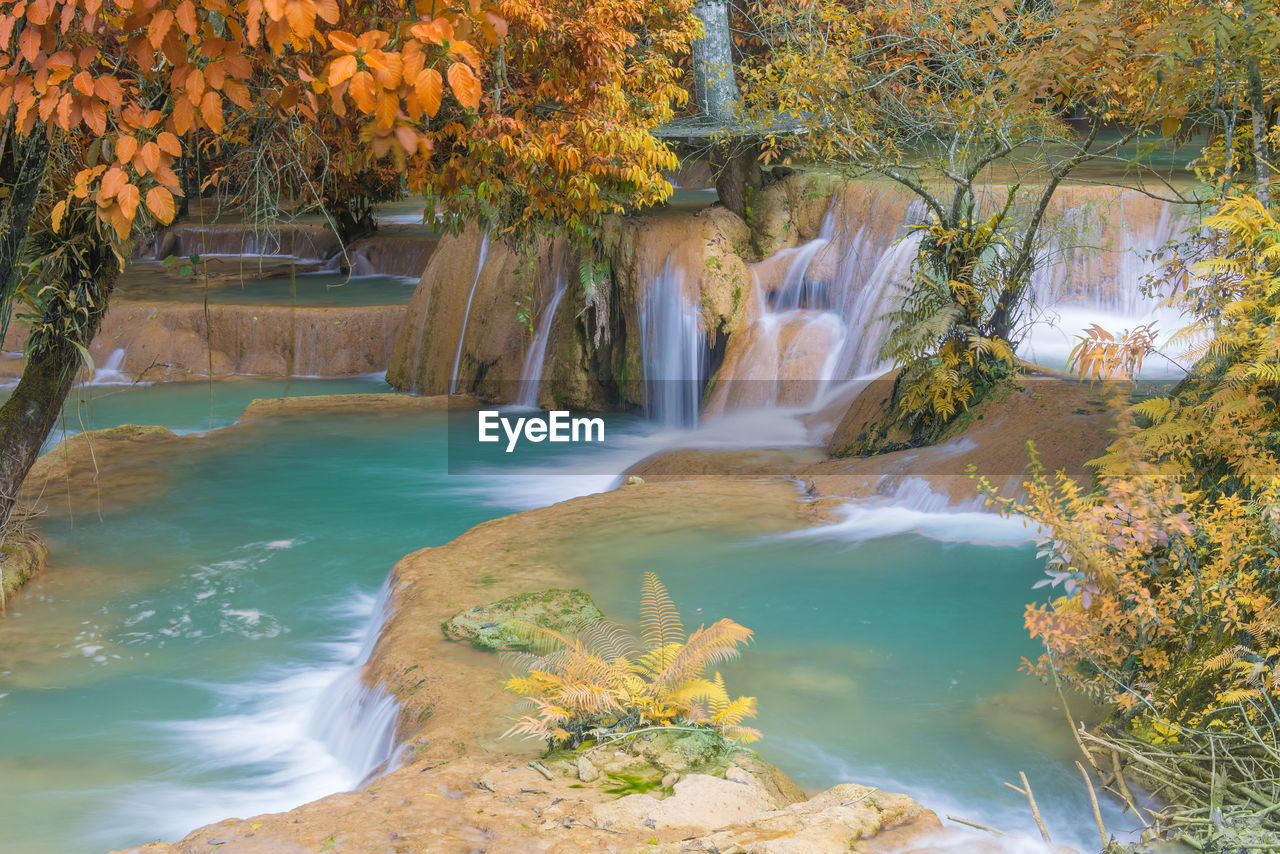 SCENIC VIEW OF WATERFALL DURING AUTUMN