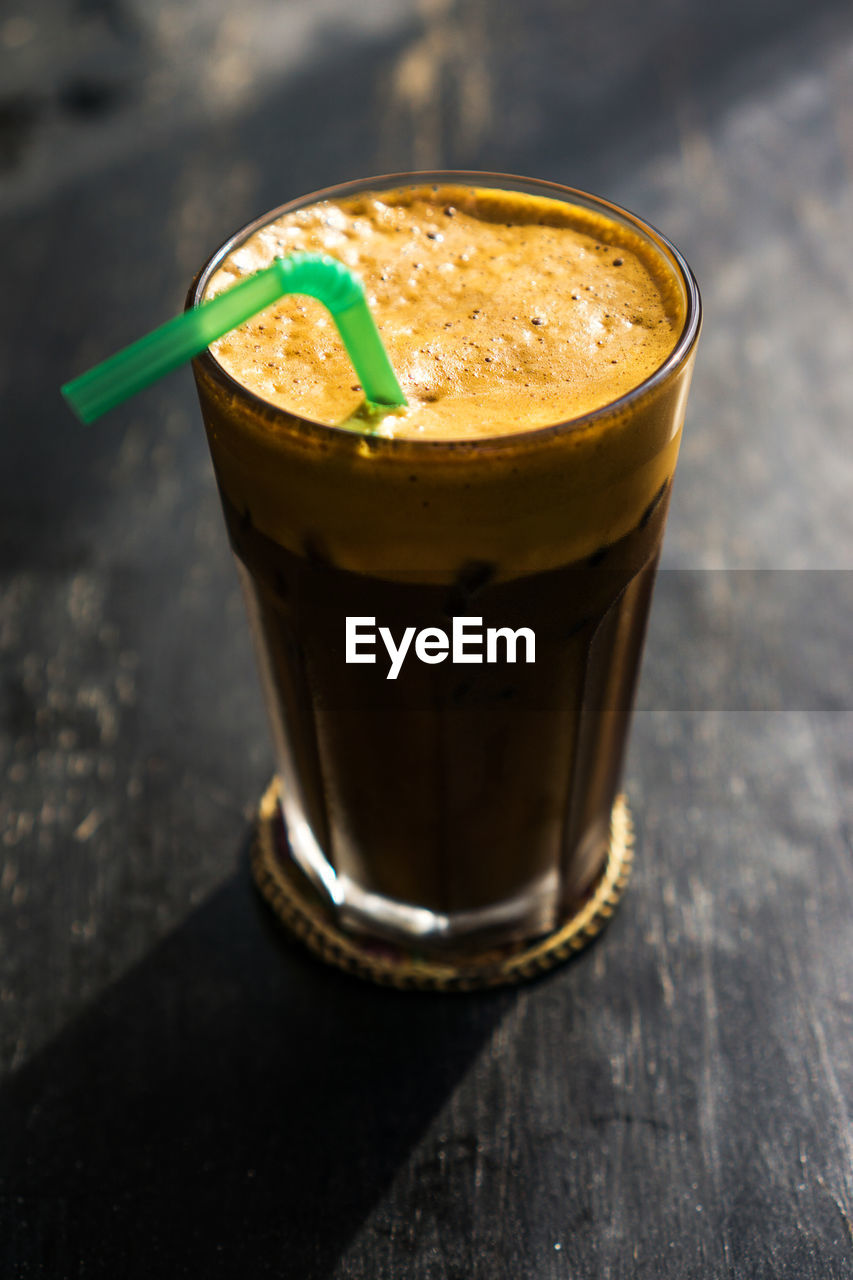 High angle view of coffee on table