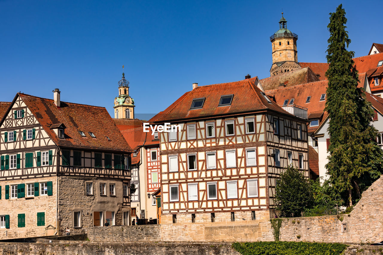 The historic old town of schwäbisch hall consists of large number of towers and half-timbered houses