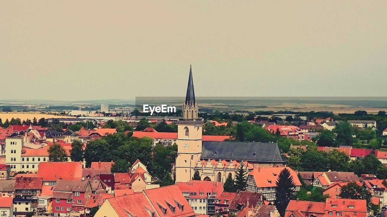 High angle view of cityscape against sky