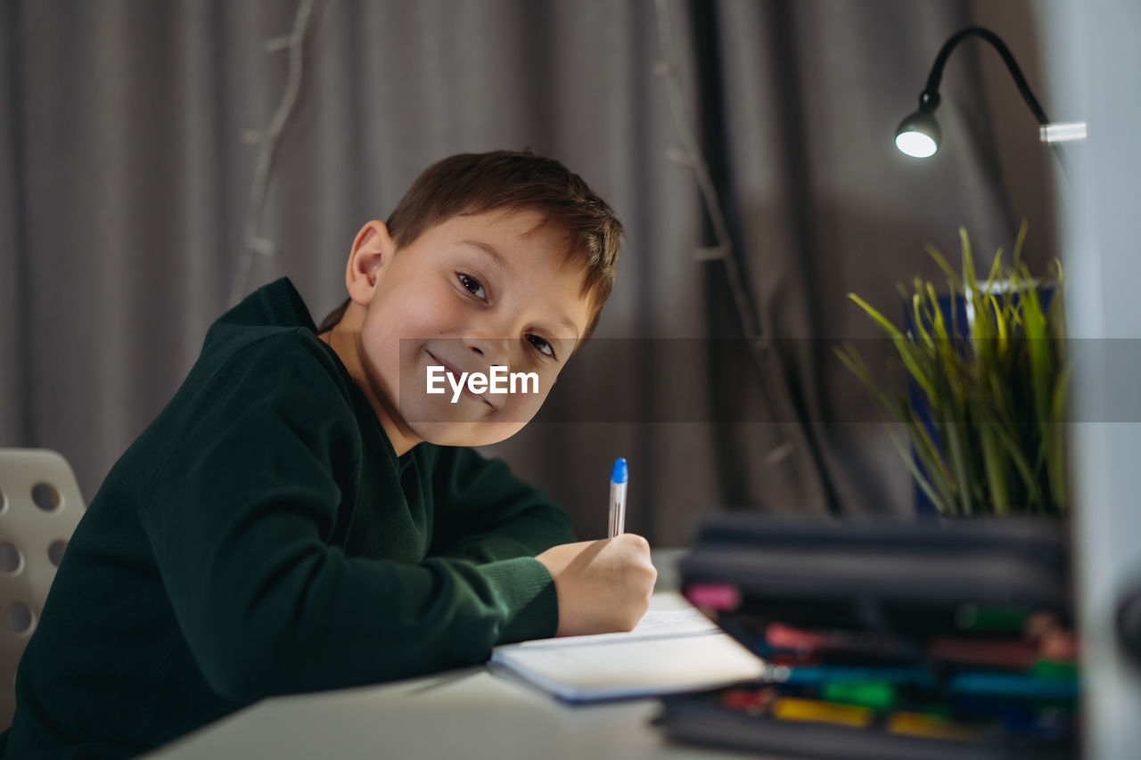 Boy using laptop at home