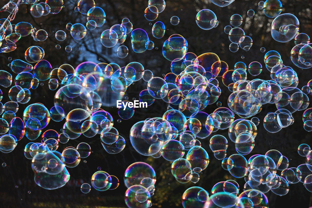 Full frame shot of bubbles flying outdoors