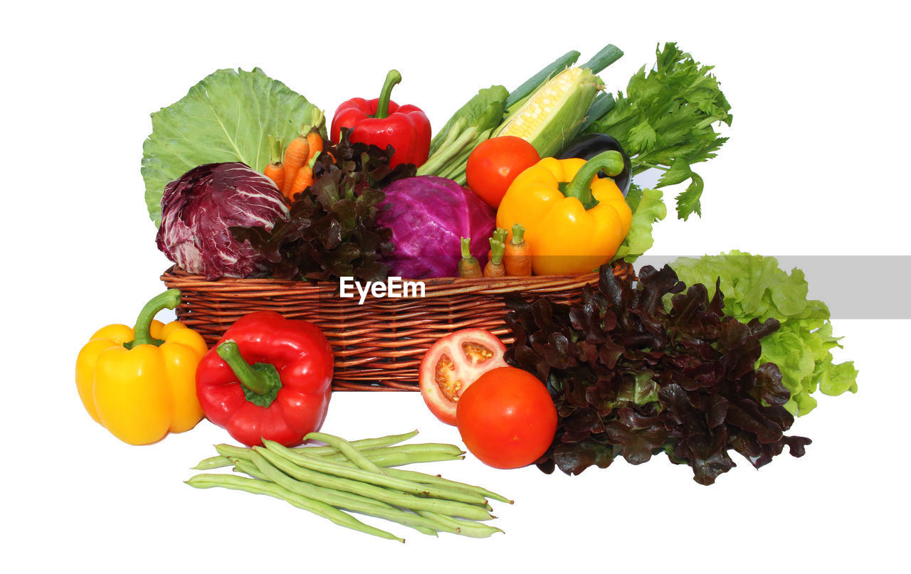 Various vegetables against white background