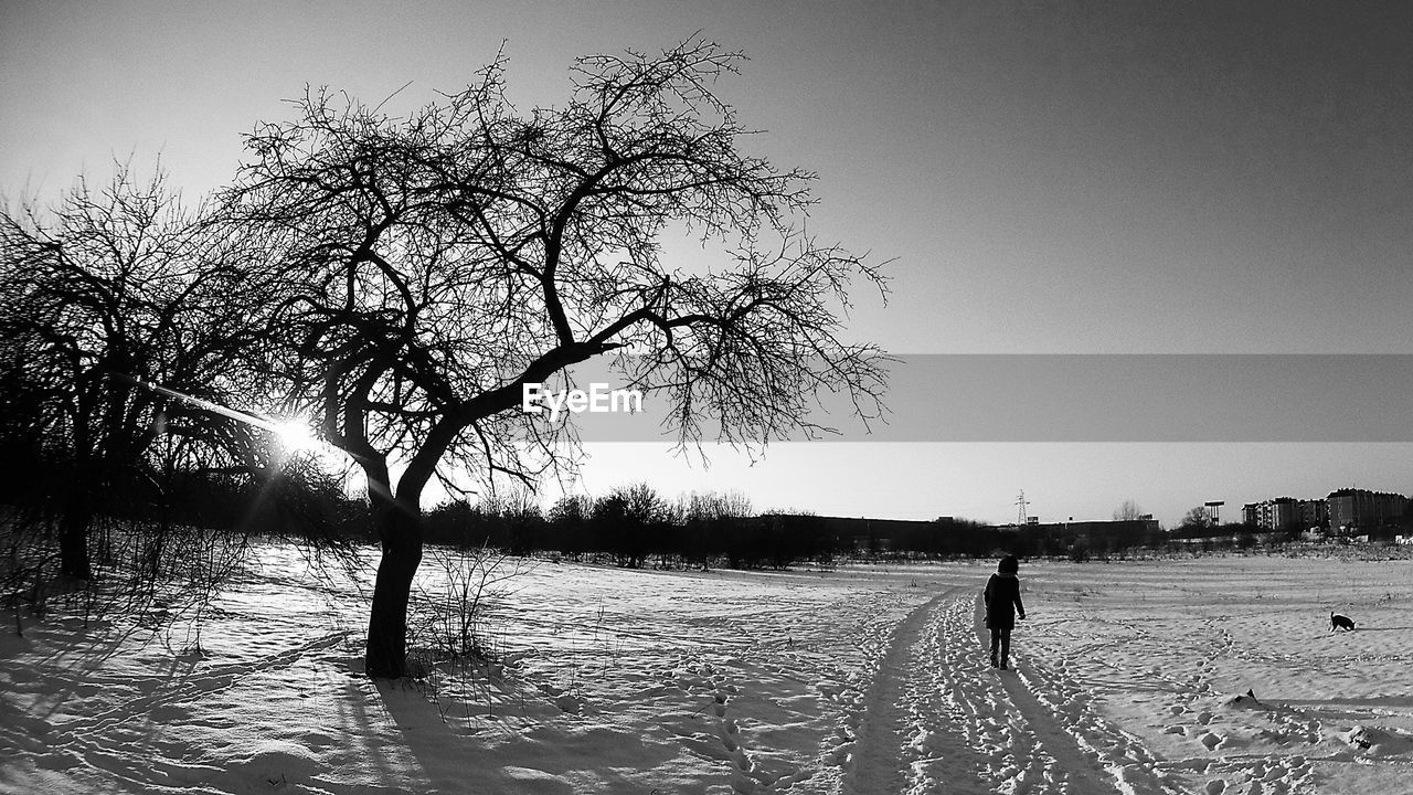 Girl walking at beach against sky