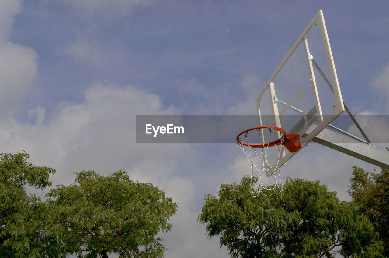 Low angle view of basketball hoop against sky