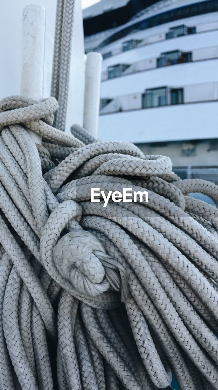 Close-up of rope tied up of boat